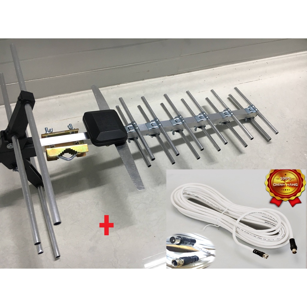 Anten mạch khuếch đại 17 chấn tử thu sóng siêu khỏe + 15m dây chính hãng đã bấm sẵn 2 đầu