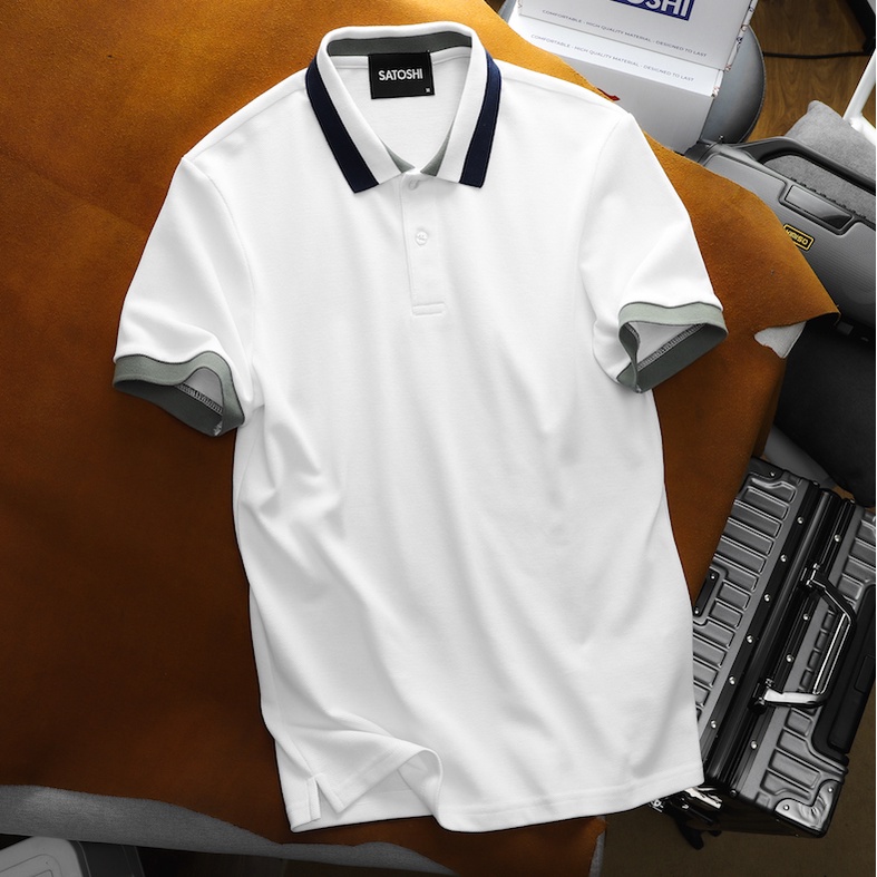 Áo Polo Satoshi Diamond Pique SAPL73 Trắng Viền Cổ sang trọng thanh lịch