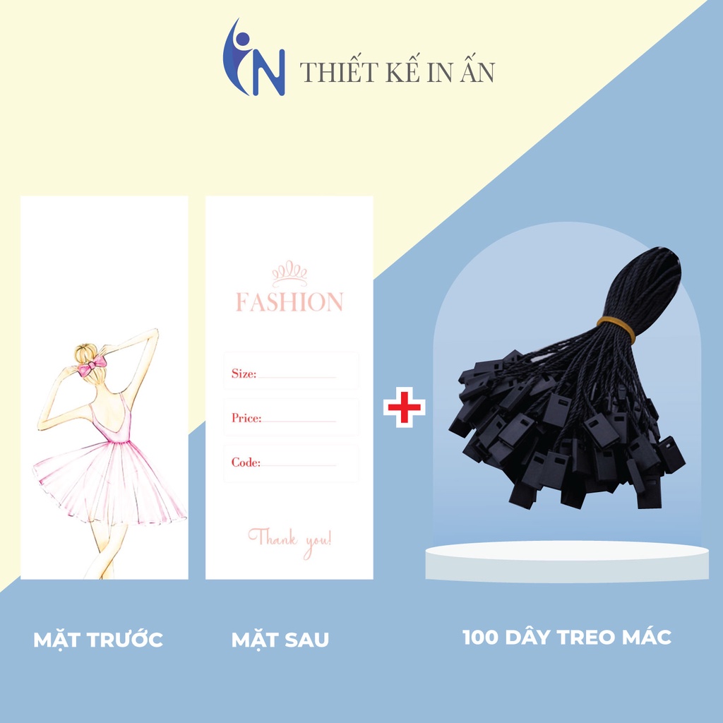 Mác quần áo combo 100 mác + 100 Dây Treo Thẻ Bài - Dây Dù Xâu Tag (Mác) Quần Áo
