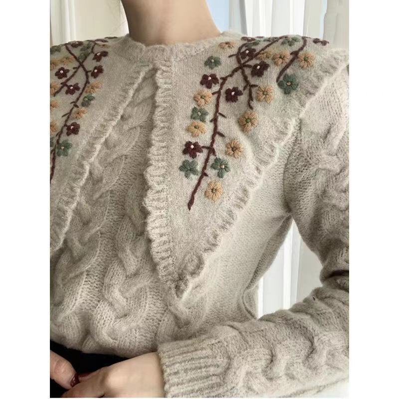 Áo dệt kim thêu hoa phong cách ca sĩ Jisoo BlackPink Hàn Quốc