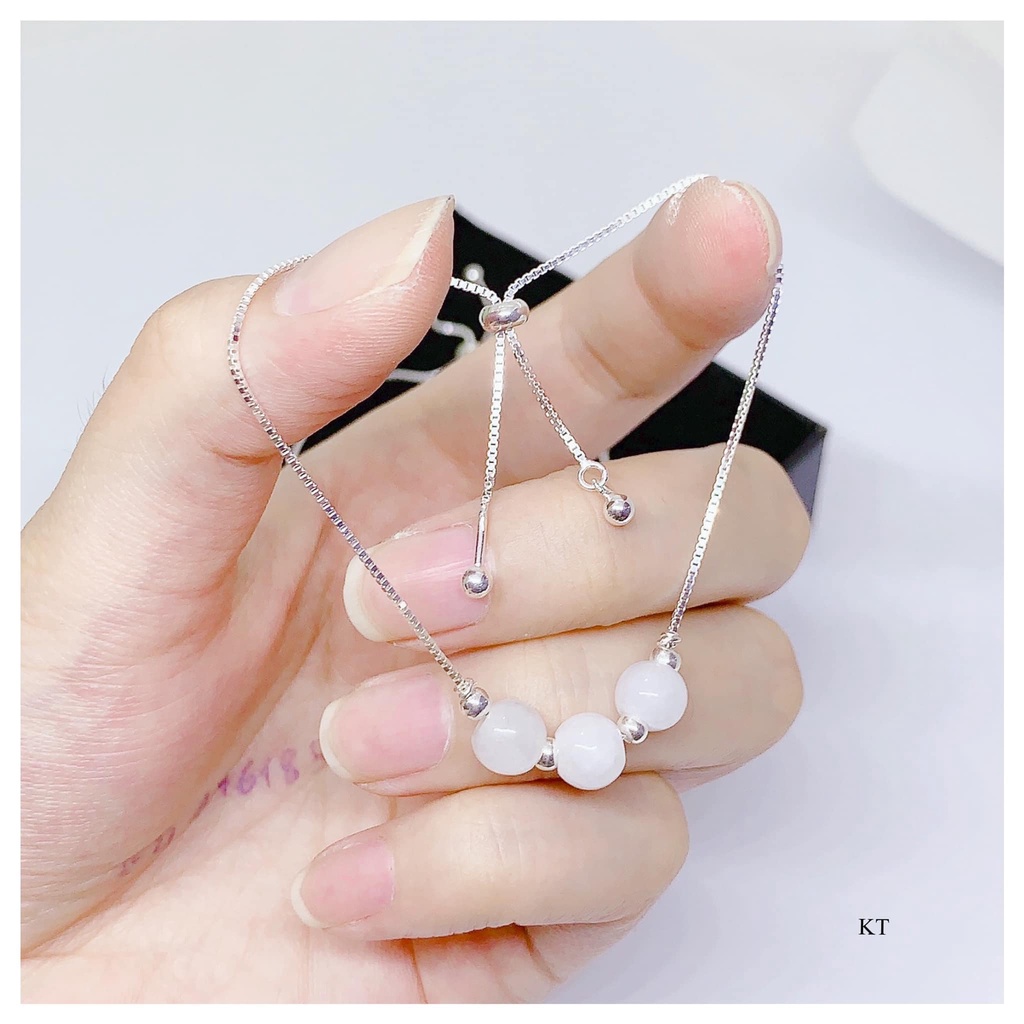 Lắc tay bạc dây rút tự chỉnh xỏ đá