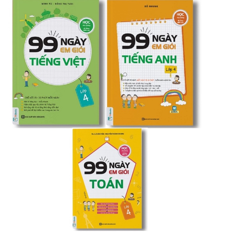 Sách - Combo (3 cuốn) - 99 ngày em học giỏi Tiếng Anh + Toán + Tiếng Việt dành cho Lớp 4