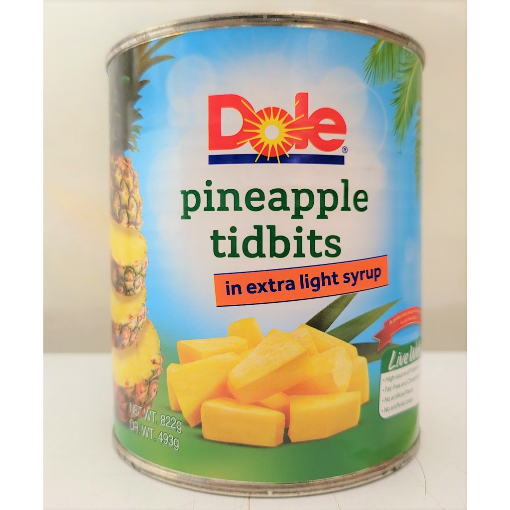[Hộp 822g – MIẾNG NHỎ] DỨA TƯƠI NGÂM SI RÔ [Philippines] DOLE Pineapple Tidbits in Extra Light Syrup (halal)