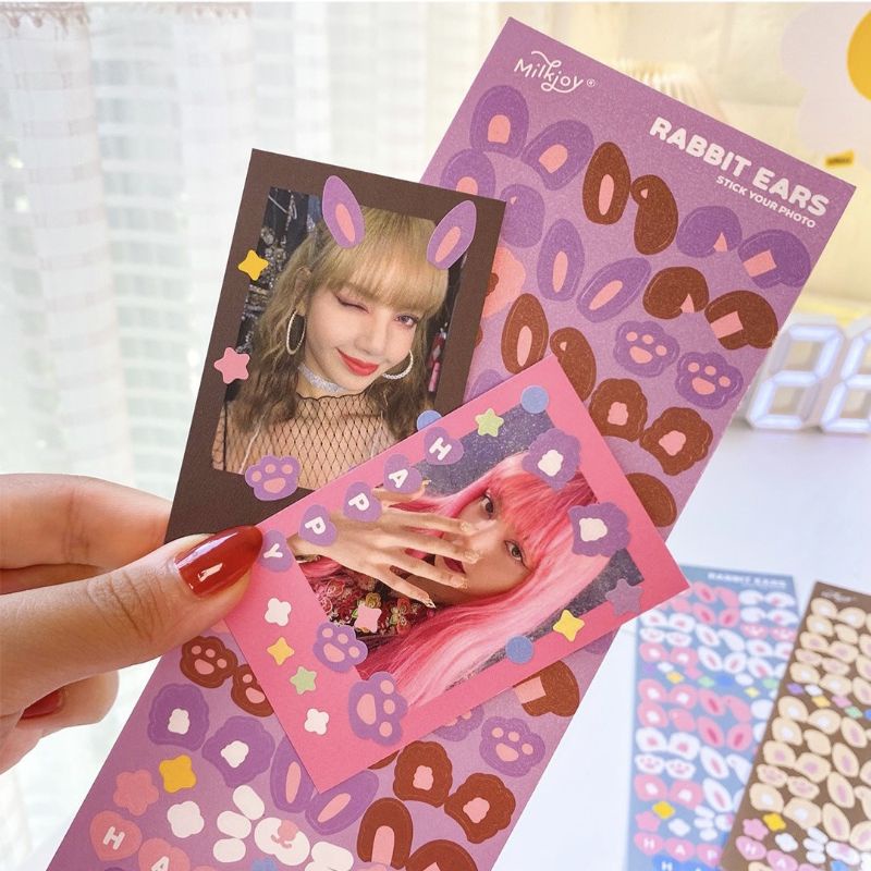 Stickers Trang Trí Ảnh Họa Tiết Tai Thỏ