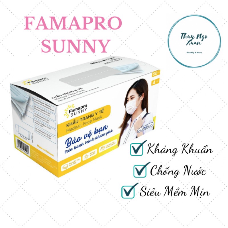 Khẩu Trang Y Tế FAMAPRO Cô Gái, SUNNY FAMAPRO 4 Lớp Kháng Khuẩn, Chống Nước, Siêu Mềm Mượt (50c)