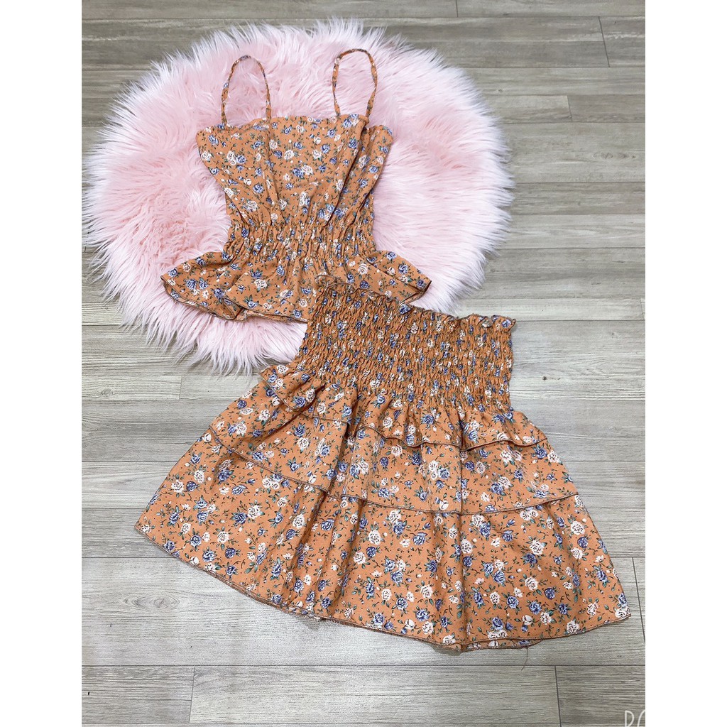set bộ hoa áo 2 dây xinh chân váy tầng siêu xinh xắn hot hit
