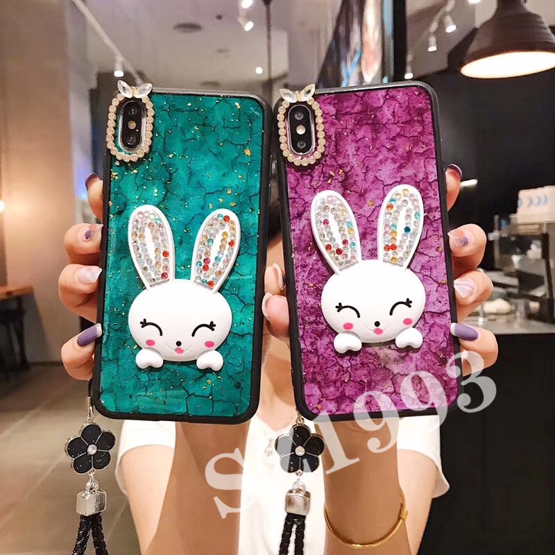 Fashion Rabbit Head Gold Foil Marble Epoxy Hard Phone Case VIVO Y91 Y95 Y93 Y83 Y81 Y71 Y69 Y55 Y53