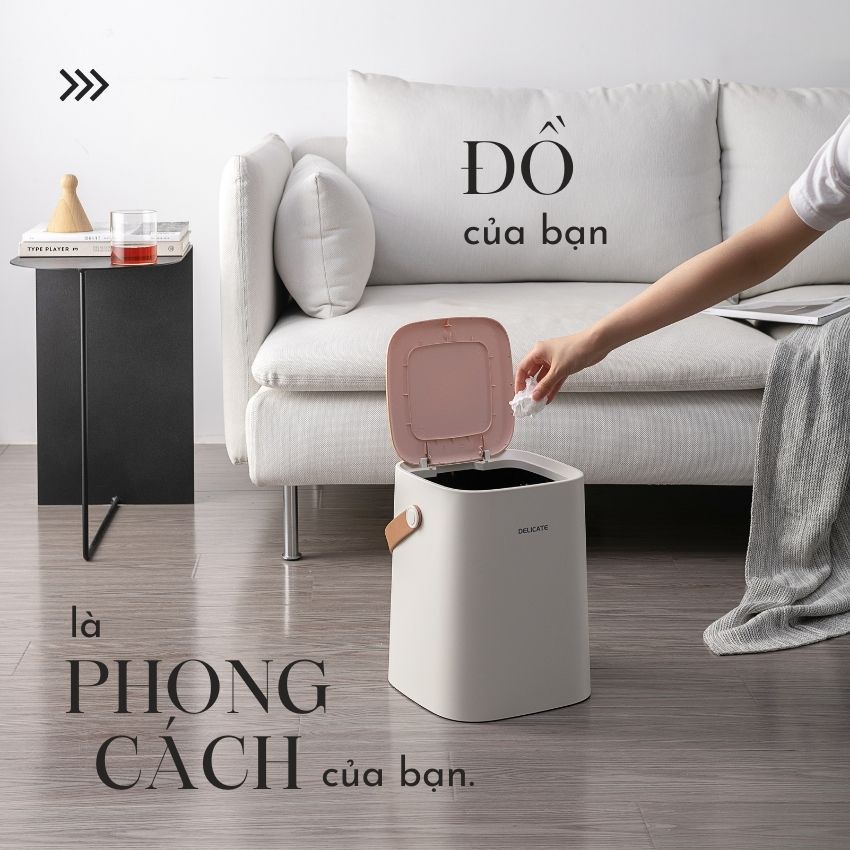 Thùng rác nhựa có nắp cute FEEKA 8 lít để phòng ngủ - phòng khách, sọt rác nhựa thông minh để văn phòng siêu sang