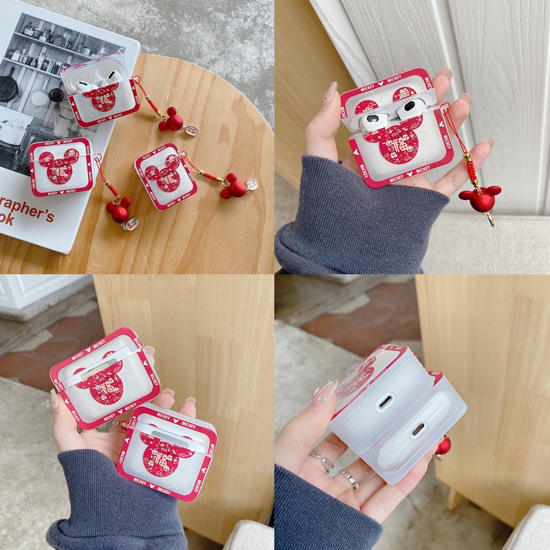 Vỏ Bảo Vệ Hộp Sạc Tai Nghe AirPods 1 2 Pro 3rd Generation Hình Mickey & Trái Tim Dễ Thương Kèm Móc Khóa