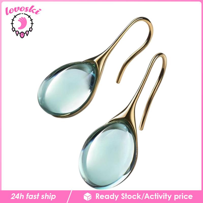 Khuyên tai dạng móc hình giọt nước đính đá tự nhiên màu tím cho nữ