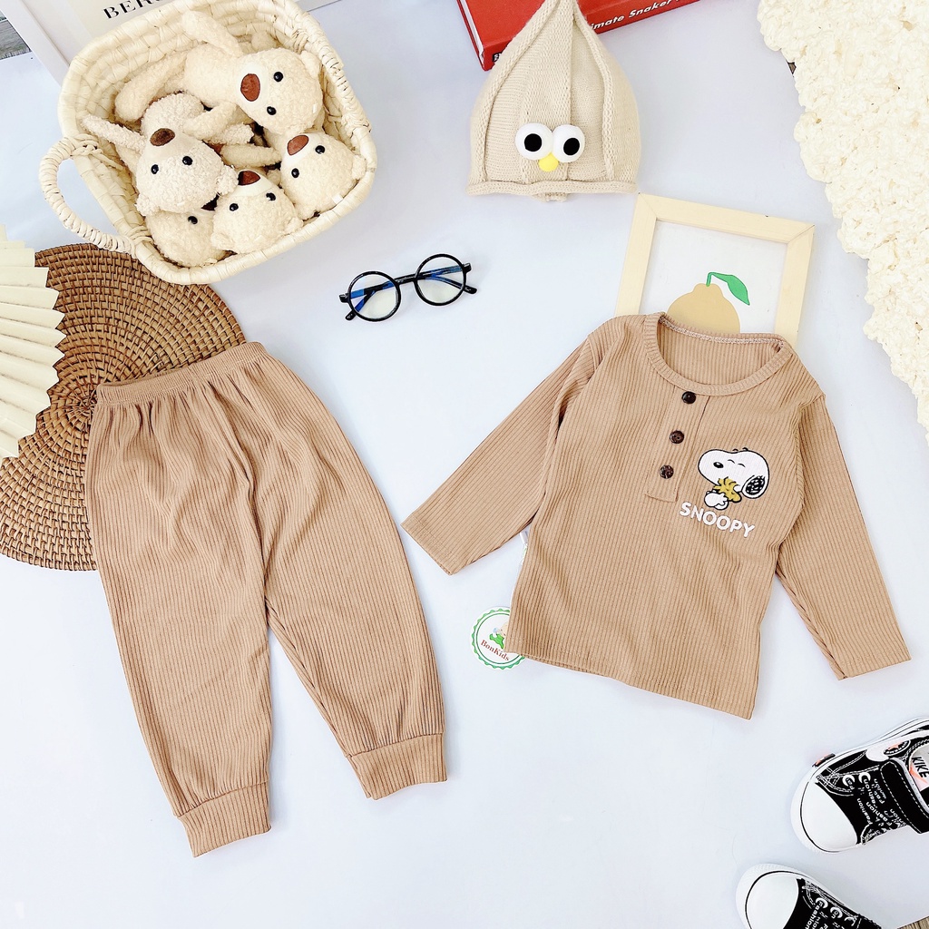 Bộ dài tay thu đông cao cấp cho bé trai bé gái sơ sinh 5-16kg, vải len tăm xuất xịn nhiều màu