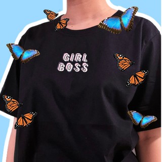 Áo thun nữ in chữ GIRL BOSS to/nhỏ màu đen - goodtimes.sg