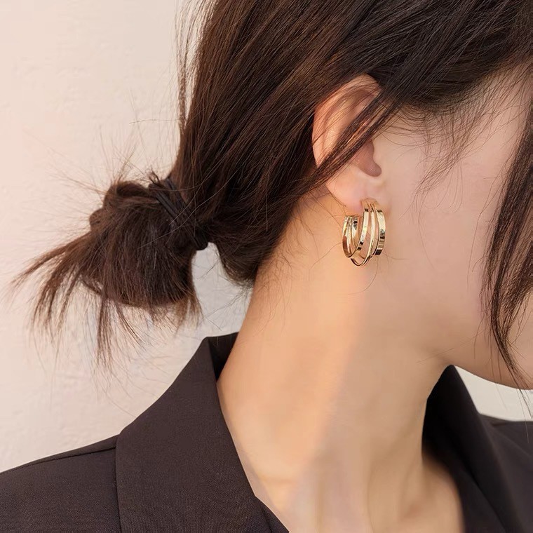 Bông tai Nữ /Khuyên Tai Nữ Novset Kiểu dáng set 3 hình tròn dẹt cao cấp cho nàng