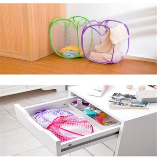 Foldable mesh clothes washing laundry basket bag bin hamper storage home