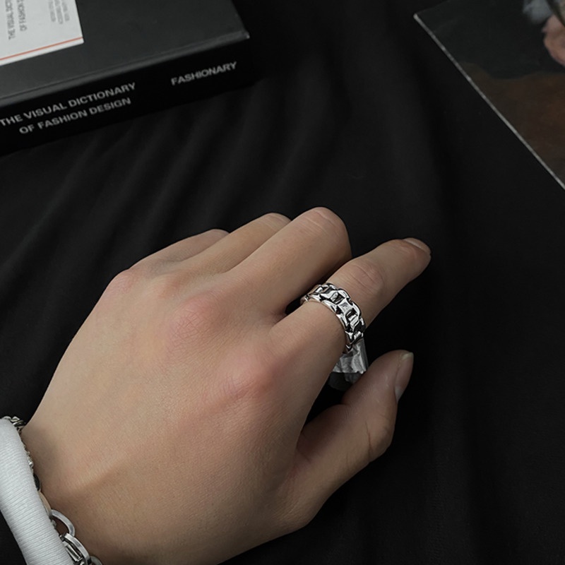 Nhẫn Bạc Phối Dây Xích Phong Cách Hip Hop Cổ Điển