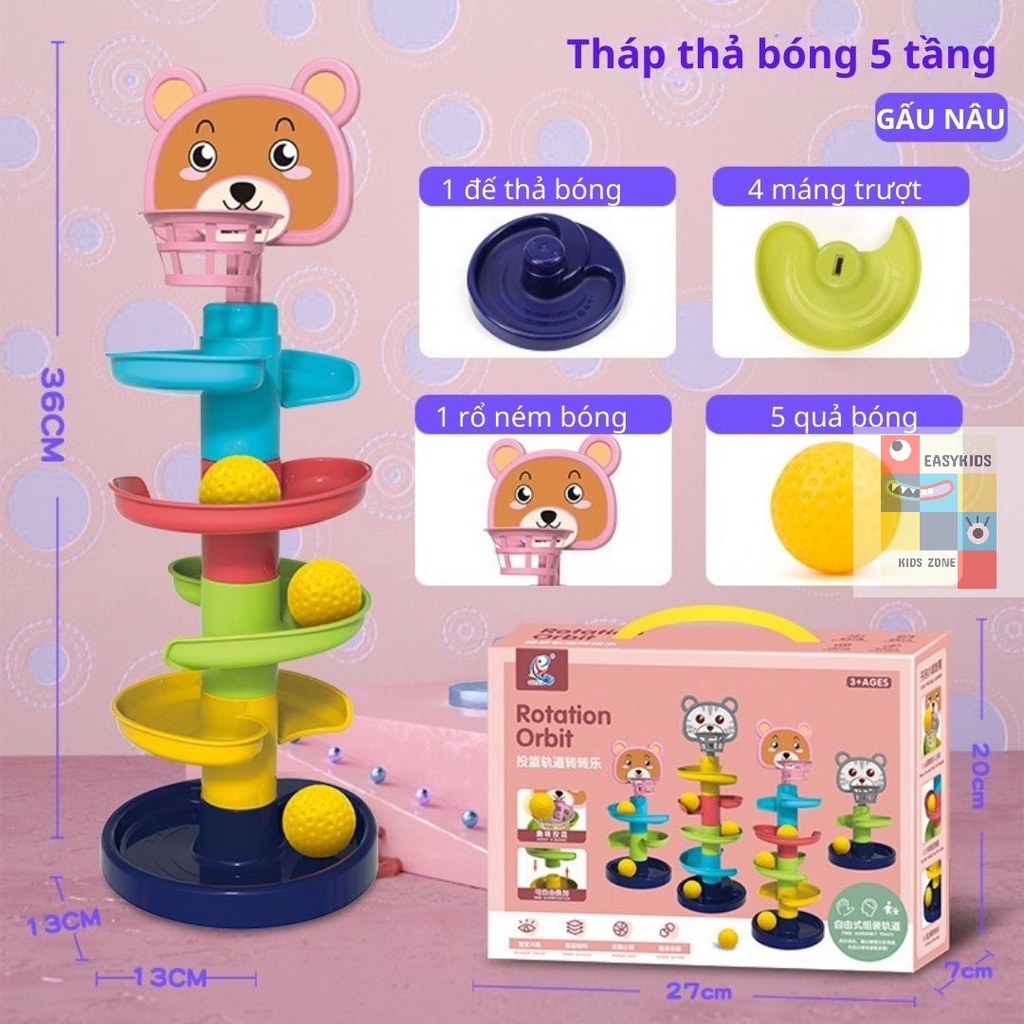 Đồ chơi trẻ em Tháp bóng lăn, cầu trượt thả bóng xoay vòng nhiều 7 tầng 7 bóng EASYKIDS