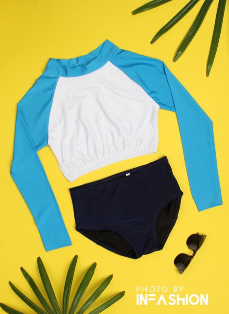 Áo bơi tay dài nữ phối 2 màu infashion | BigBuy360 - bigbuy360.vn