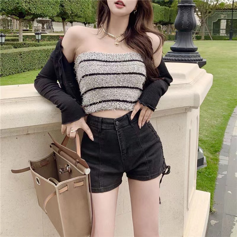 JaneQ  Áo quây croptop Hàn Quốc - áo khoác mỏng mùa hè tông Đen