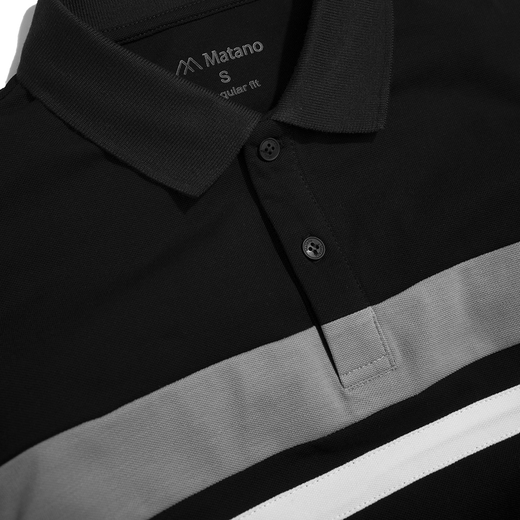 Áo thun polo nam đen có cổ đẹp MATANO - Áo phông polo nam cổ trụ vải cá sấu cotton hàng hiệu phối màu lịch lãm PO042 | BigBuy360 - bigbuy360.vn