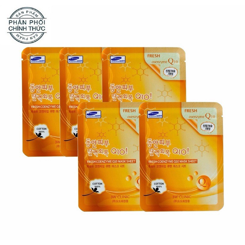 [CHÍNH HÃNG] Bộ 10 gói mặt nạ cung cấp dưỡng chất phục hồi da 3W Clinic Fresh Coenzyme Q10 Mask Sheet 23ml x 10 gói