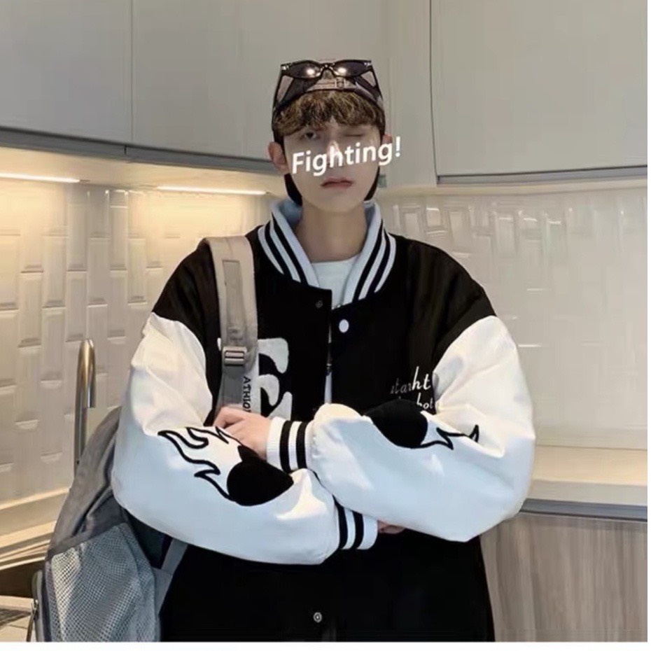 Áo khoác bomber varsity thể thao nam nữ UNISEX in chữ E chất kaki- Áo bóng chày jackit from rộng phong cách ulzzang