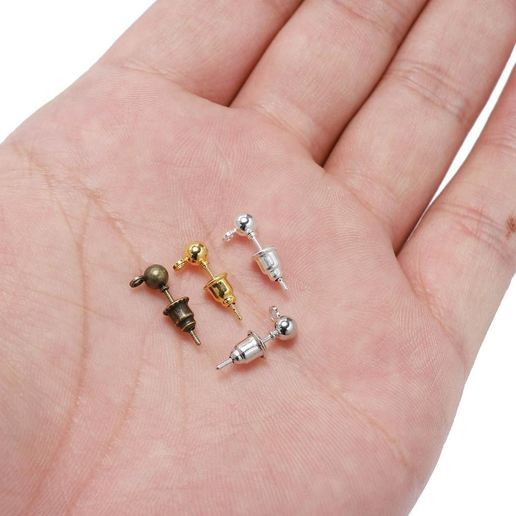 50 chốt sau bông tai bi 3 4 5mm mạ vàng và bạc làm trang sức DIY