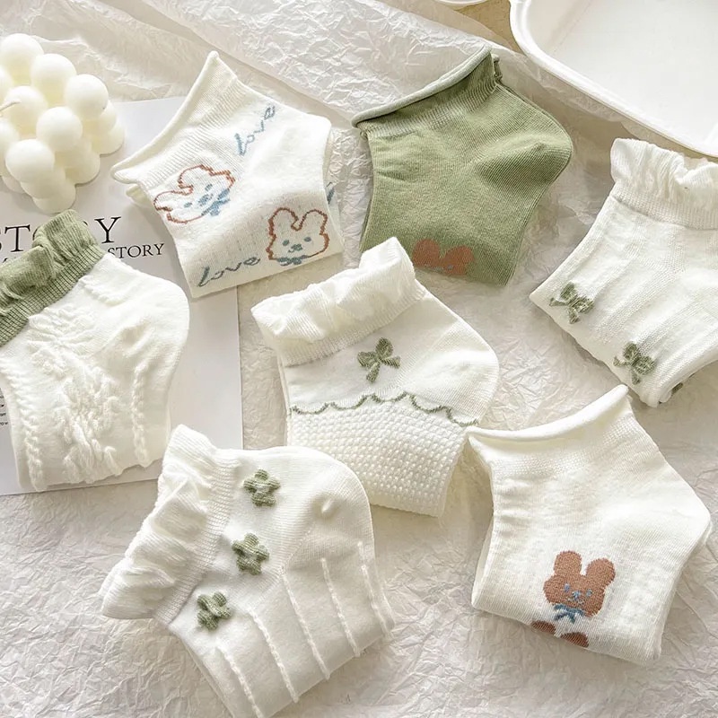 Vớ Cotton Cổ Thấp Phối Ren Thoáng Khí Phong Cách Nhật Bản Dễ Thương Cho Nữ