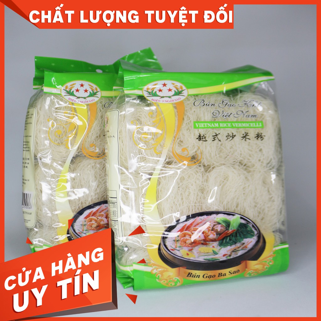 Bún Khô - Bún Gạo Sạch Thương Hiệu Ba Sao Gói 250g-500g