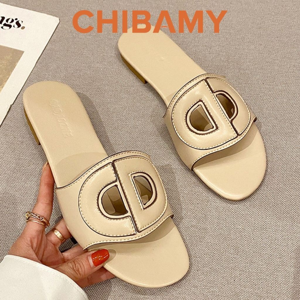 Dép lê nữ CD mới chất da mềm, dép quai ngang nữ CHIBAMY đế bệt cho mùa hè