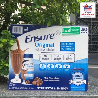 [Thùng 30 chai] Sữa ENSURE MỸ 237ml hương Socola