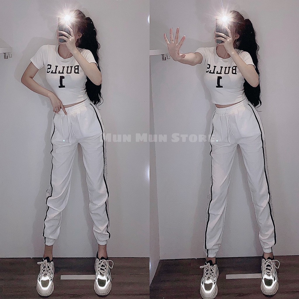 Quần jogger nữ [𝐅𝐫𝐞𝐞 𝐒𝐡𝐢𝐩] munmunstore quần jogger phối lưới vải đũi  mềm mịn - bo gấu tôn dáng trẻ trung năng động8623