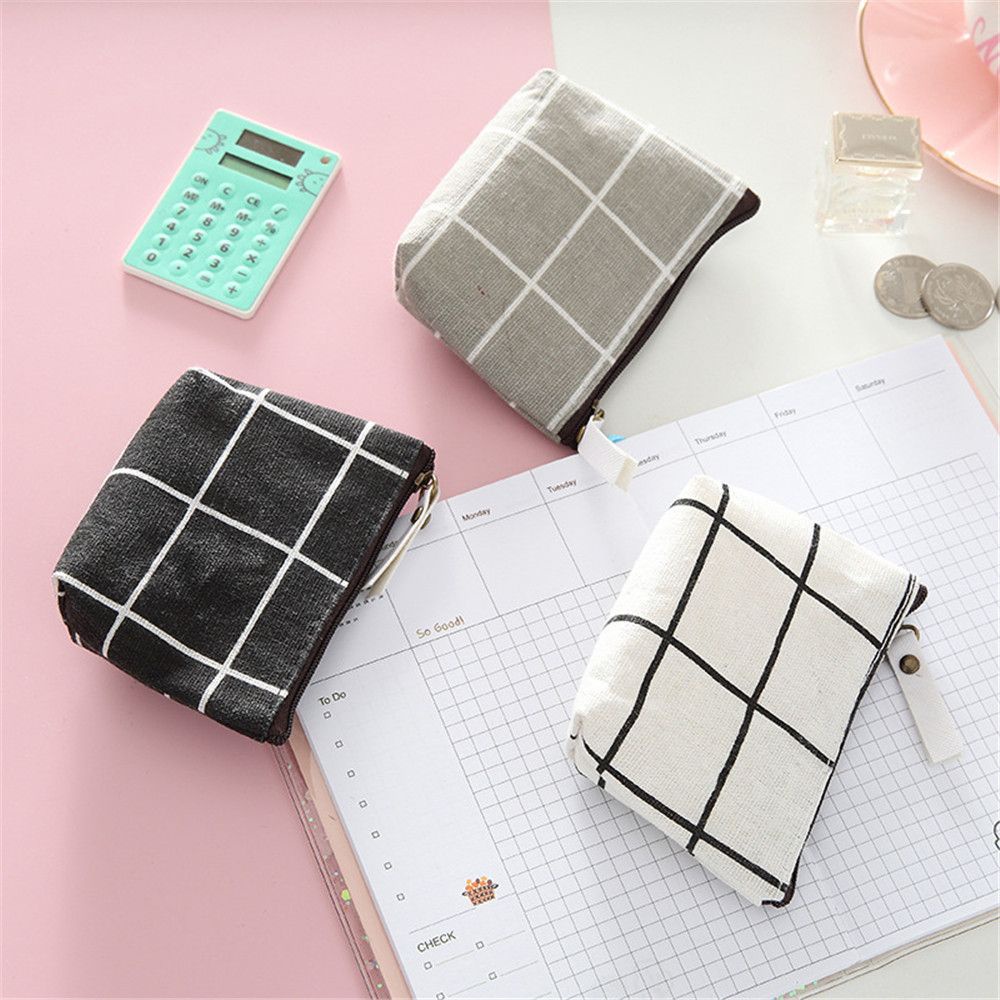 Ví đựng tiền xu MIHAN1 mini bằng cotton lanh có khóa kéo nhiều màu thời trang cho nữ