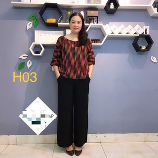 Bộ đũi trung niên cho mẹ cho bà chất đũi lụa hàn châu quần dài ống rộng bigsize