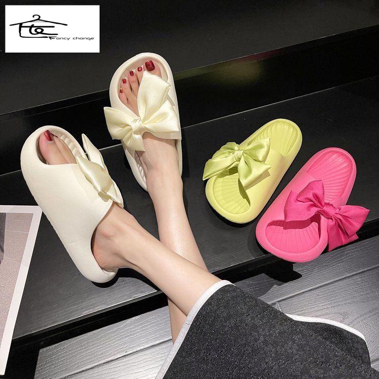 Dép Quai Ngang Đính Nơ Đế Dày Thời Trang Mùa Hè Cho Nữ