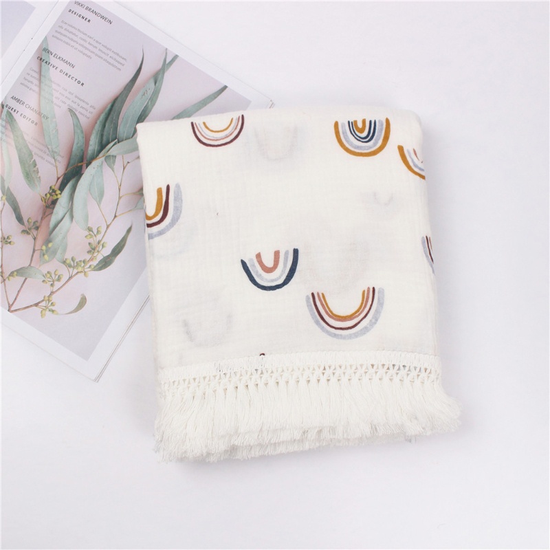Chăn Quấn Em Bé Bằng Cotton Trơn Phối Tua Rua Dùng Làm Đạo Cụ Chụp Ảnh