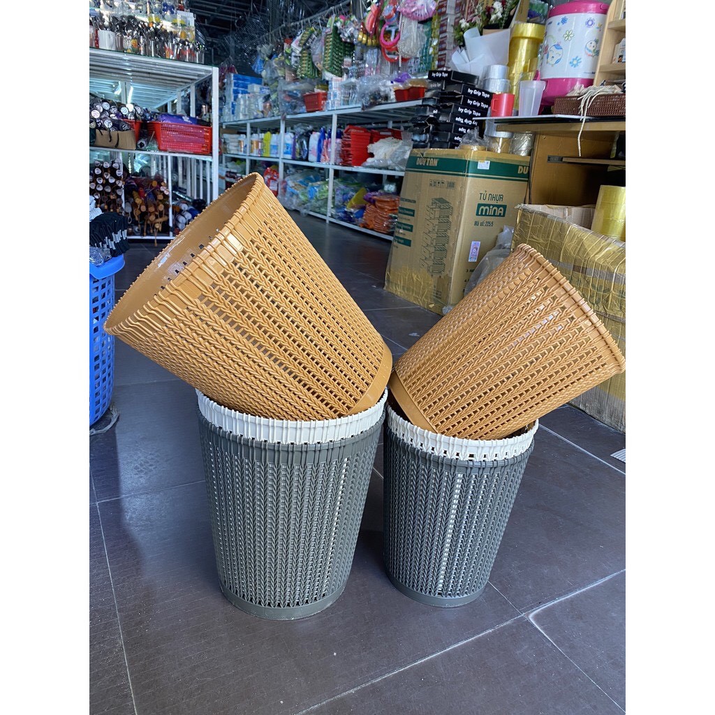 Sọt rác nhựa giả mây 3 cỡ, sọt đựng quần áo, đồ chơi trẻ em nhựa Việt Nhật cao cấp