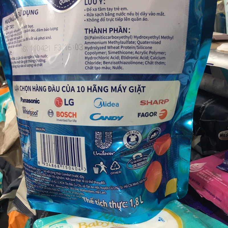 Nước xả Comfort 1 lần xả hương ban mai túi 1.8L