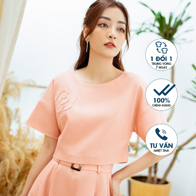 Áo Sơ mi cổ tròn, tay nối, đính hoa Emspo SMS2630