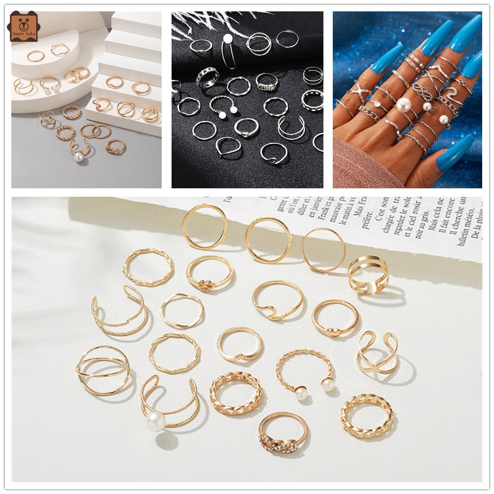 Set 18 chiếc nhẫn thiết kế phong cách hình học trái tim nhiều kiểu giản đơn hợp thời trang