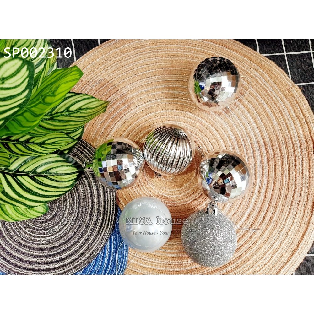 Bộ 6 Quả trái châu noel 6cm trang trí decor cây thông giáng sinh màu vàng xanh dương bạc siêu đẹp Misa House