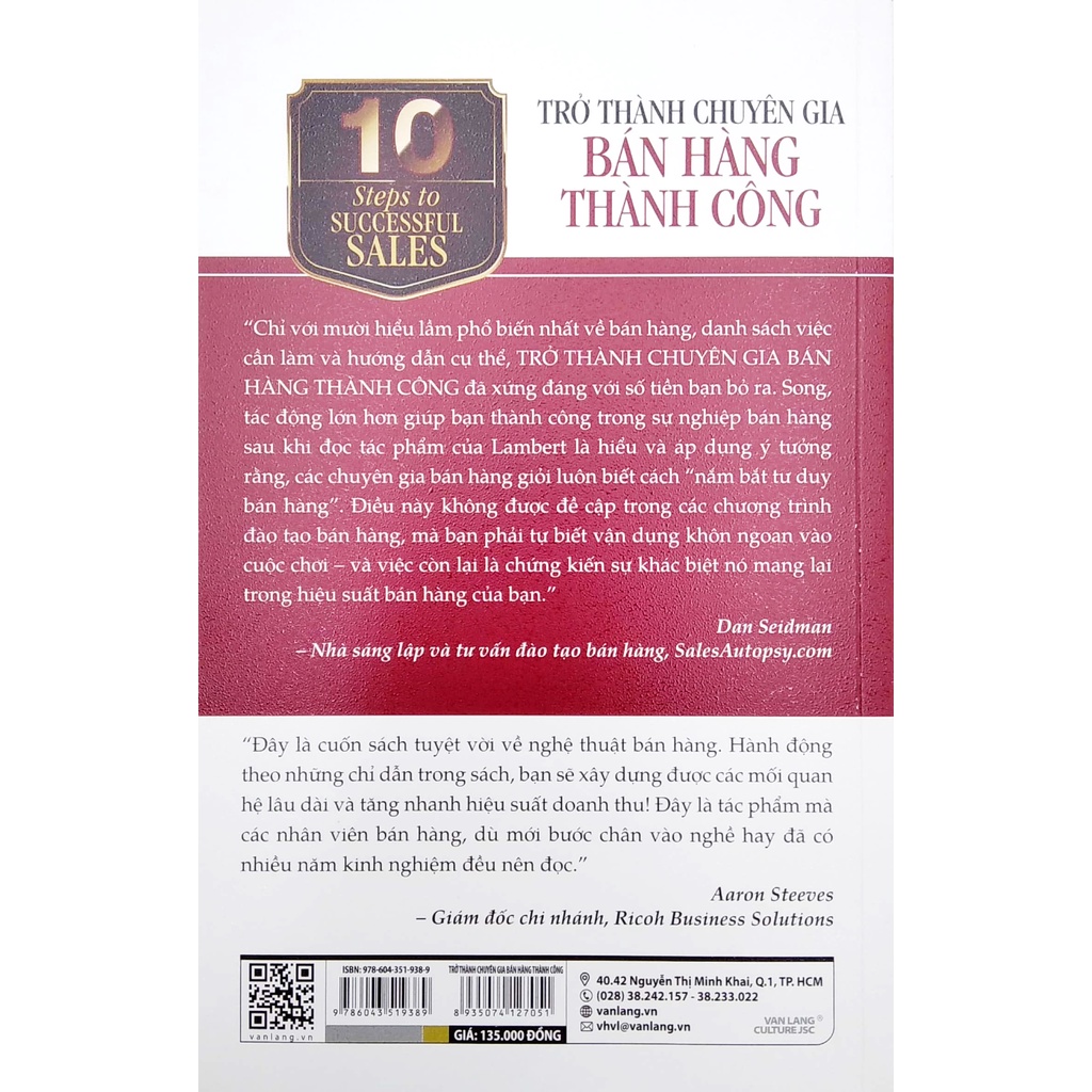 Sách  -10 Bước Thực Hành Trở Thành Chuyên Gia Bán Hàng Thành Công -10 Steps to Successful Sales (Brian Lambert-Văn Lang)