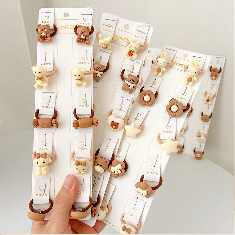 Dây Buộc Tóc Cao Su Co Giãn Hình Gấu Màu Cà Phê Sữa Dễ Thương Cho Bé Gái JP5