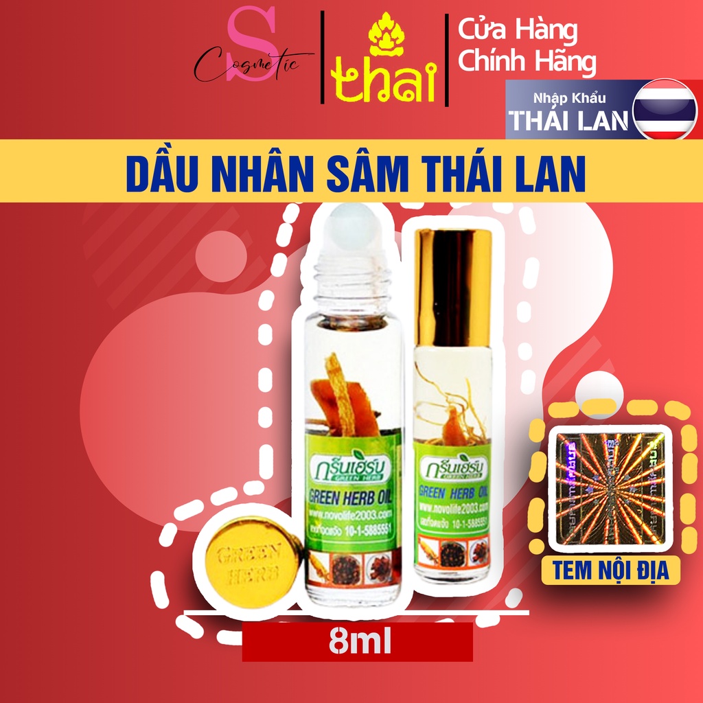 Dầu Lăn Thảo Dược Nhân Sâm Green Herb 8cc Nội Địa Thái Lan