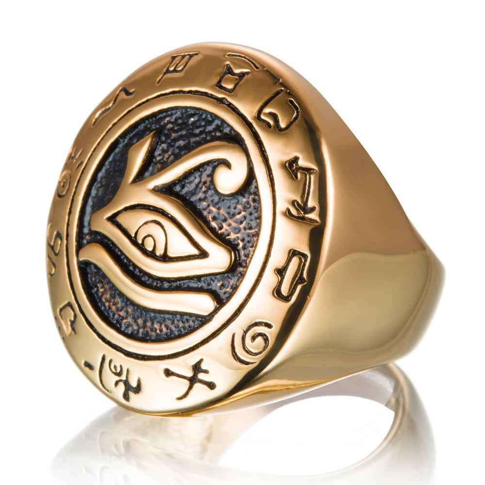 Nhẫn thép titan thời trang nam Nhẫn cổ Amulet Ai Cập cổ đại của mắt Horus