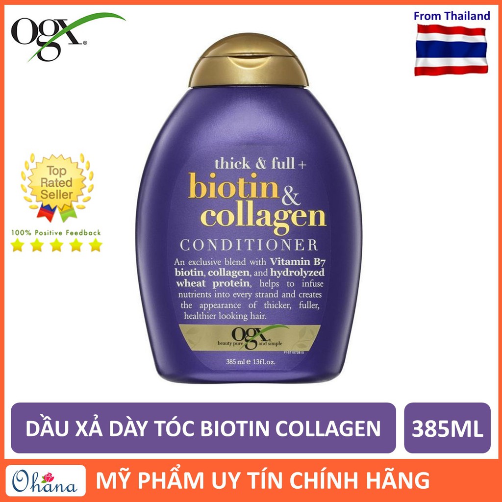 Dầu Xả Dưỡng Dày Tóc OGX Thick & Full + Biotin & Collagen Conditioner 385ml - Tím