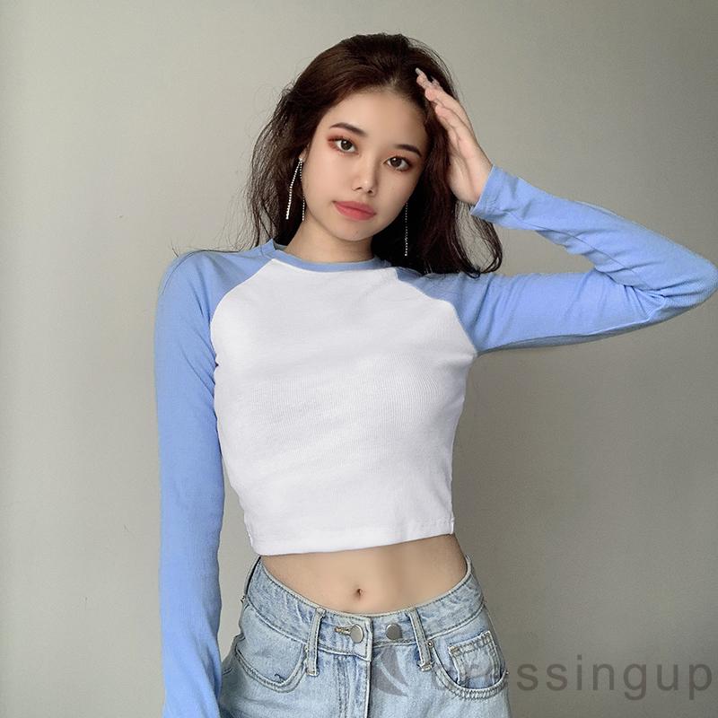 Áo croptop ngắn tay dài ôm dáng quyến rũ thời trang thu hè cho nữ