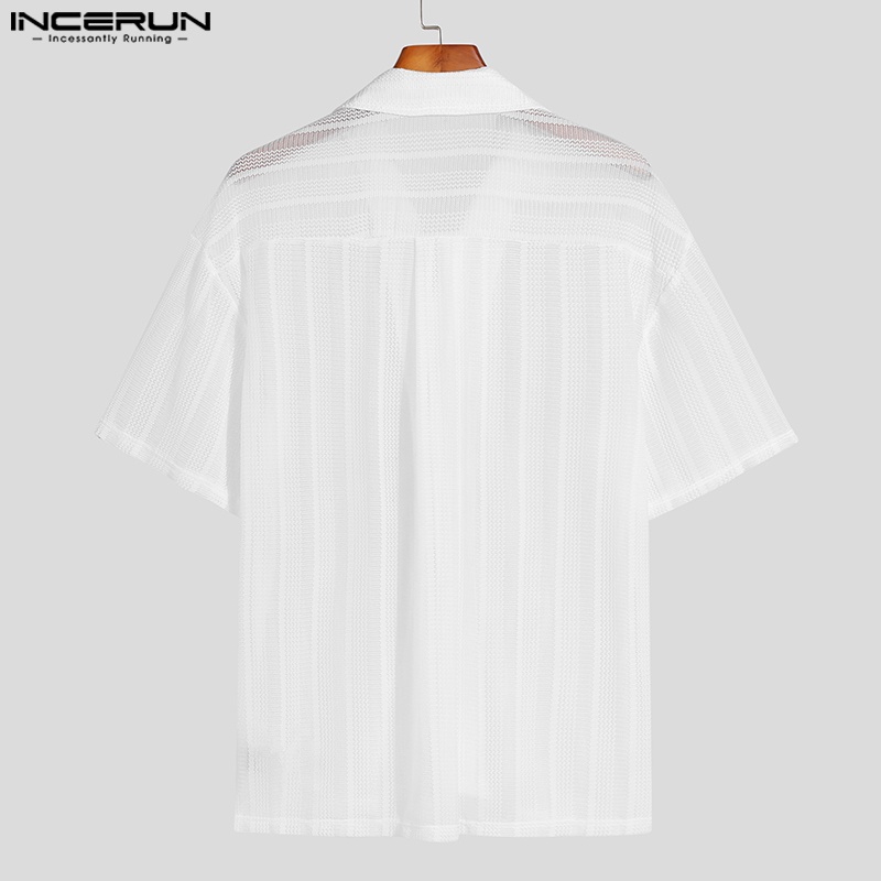 Áo sơ mi INCERUN tay ngắn cổ chữ v phối lưới phong cách thời trang cho nam