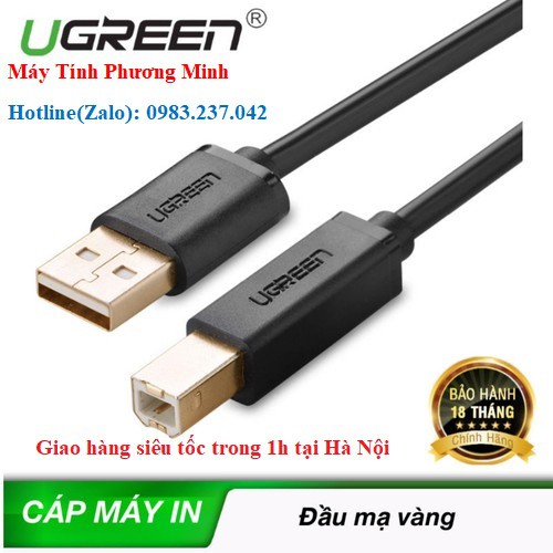 Cáp máy in USB 1,5m Ugreen UG-10350 đầu cáp mạ vàng_Hàng chính hãng