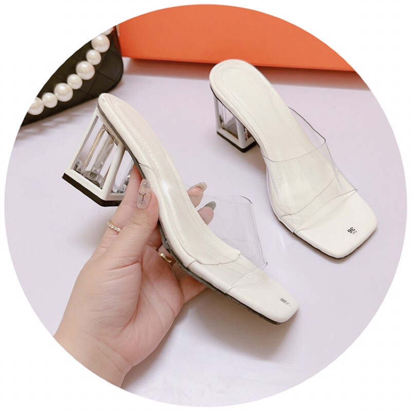 Guốc quai trong gót vuông trong sơn viền 7p ảnh chụp thật