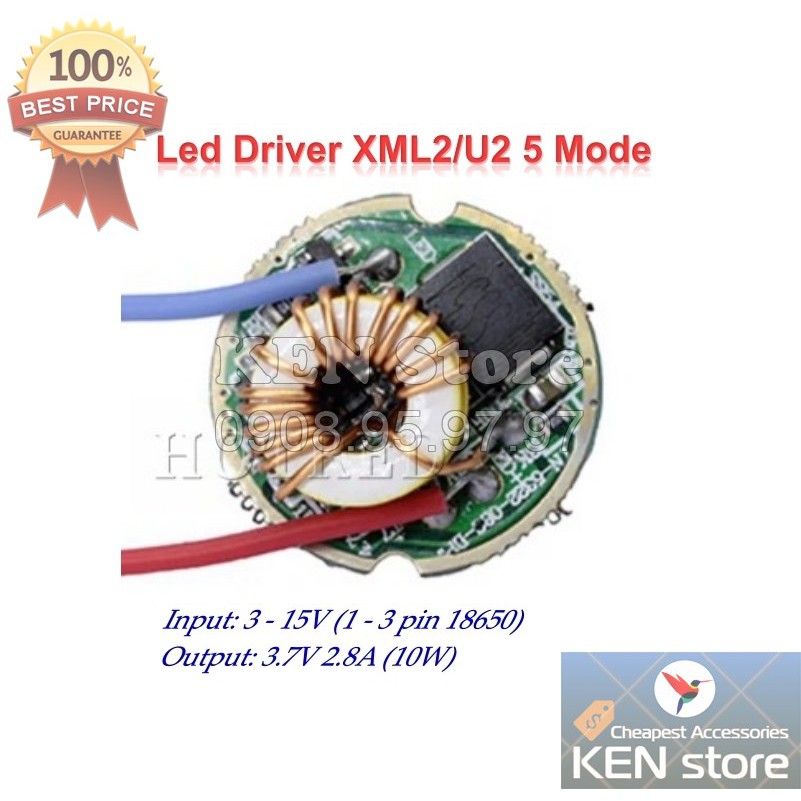 Led driver, nguồn led 10W in 3V-15V (1-3 pin 18650), out 3.7V cho chip led XPE / Q5 / XML T6 / XML2 U2...